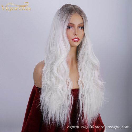 Best Selling Supplier Synthetic Hair Wig With Lace Long Body Wave Ombre White Color Hair Good Private Label Cheap Price